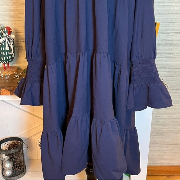 Pomander Place by Tuckernuck NWT Navy Blue Poplin Kenzo Dress Tiered Size XXL - Picture 4 of 10